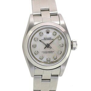 ROLEX OYSTER PERPETUAL 25 MM MOP DIAMOND DIAL STEEL SMOOTH OYSTER WATCH 76080